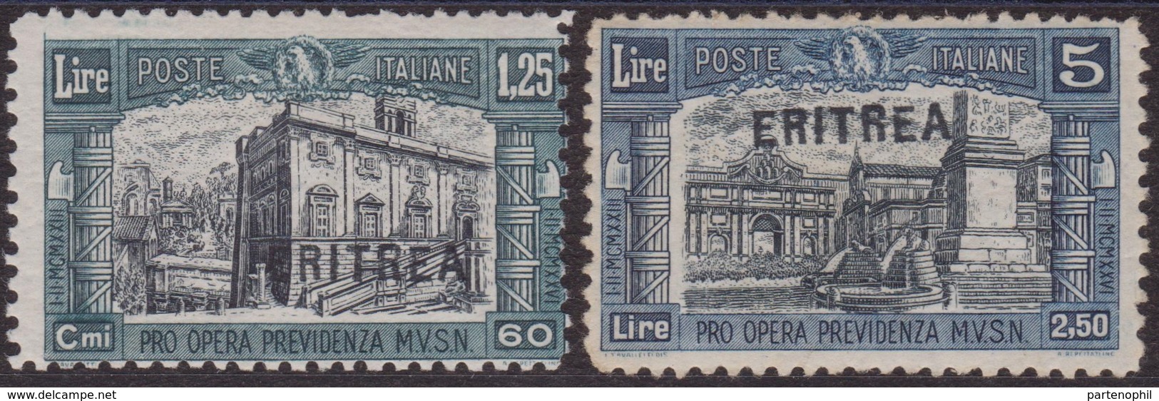 223 ** Eritrea 1927 – Francobollo D’Italia Milizia I Con Soprastampa “ERITREA” La Serie Non Emessa N. 118A/A119A. Cat. € - Eritrea