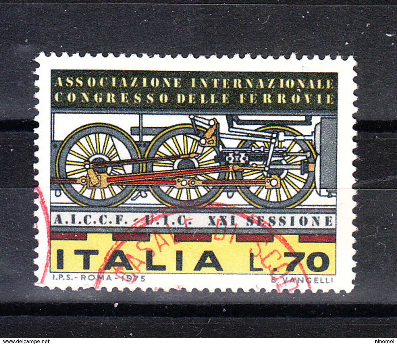 Italia   -  1975.  Congresso Delle Ferrovie. Congress Of Railways. Timbro Rosso: Lusso - Treni