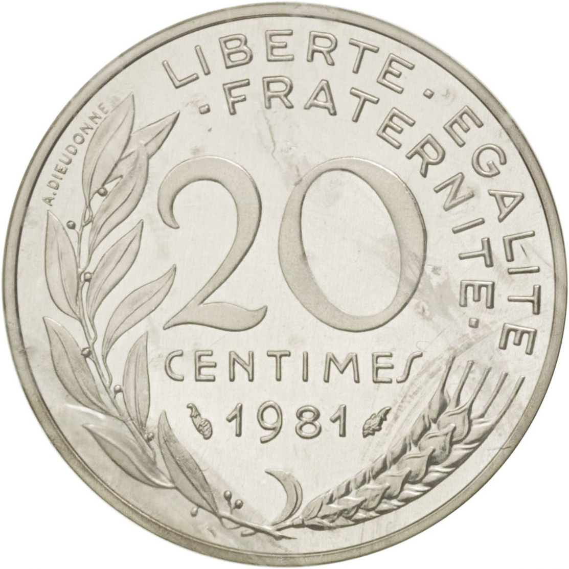MONNAIE  20 Centimes Marianne, 1981, Couleur Argent Fautée/error Prix Depart 1 Euro - Variétés Et Curiosités
