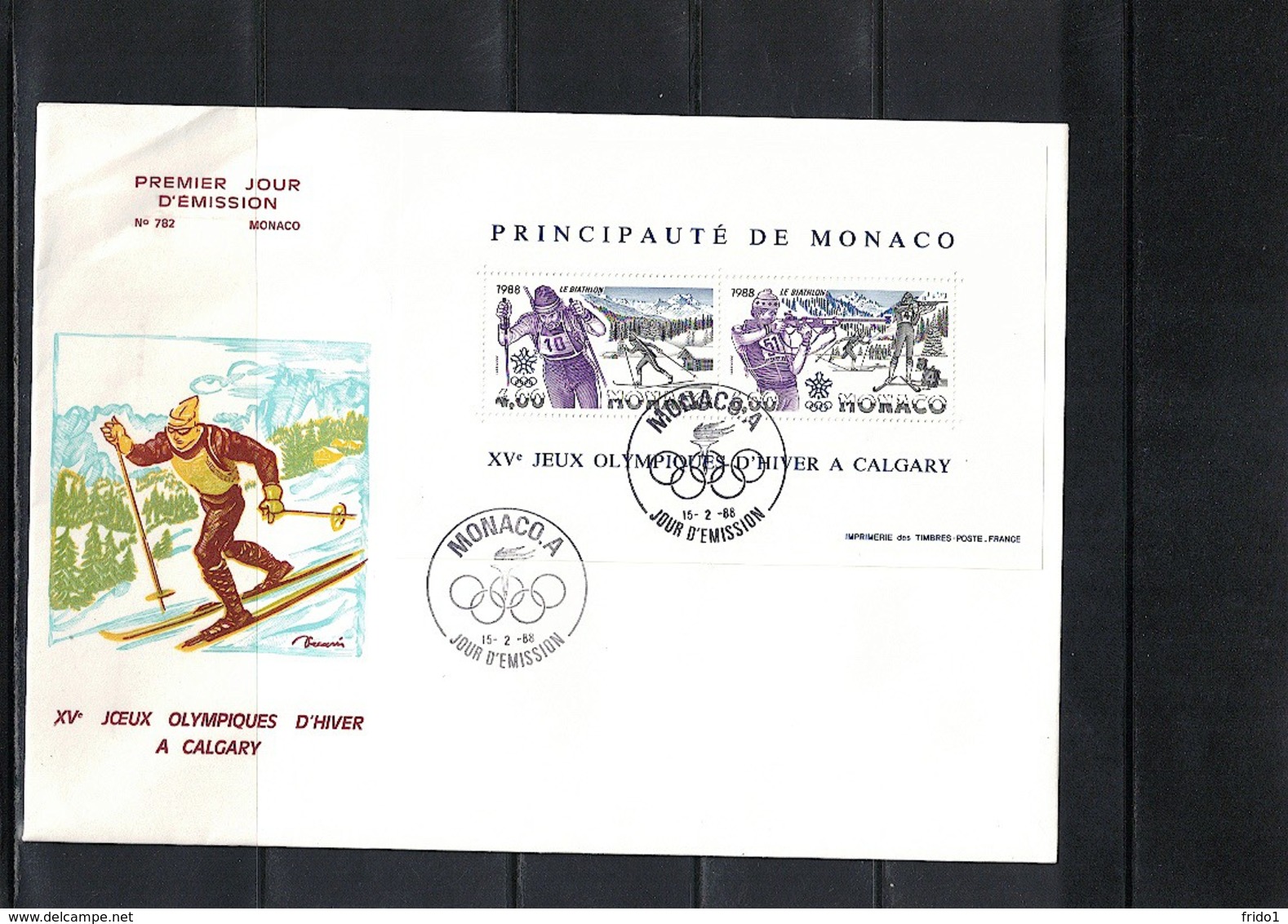 Monaco 1988 Olympic Games Calgary Block FDC - Winter 1988: Calgary