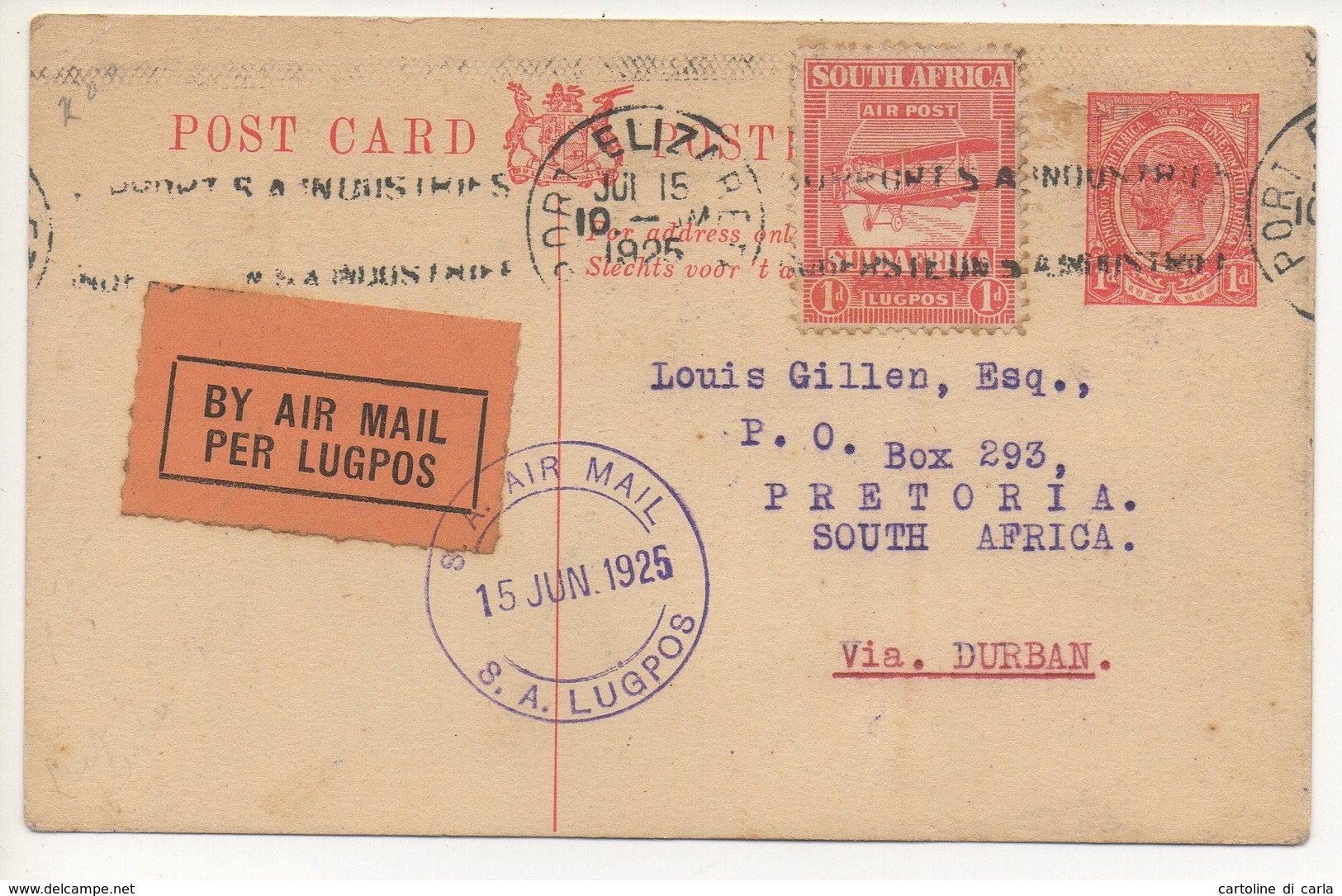 AIR MAIL CARD 15 07 1925 #121 - Poste Aérienne