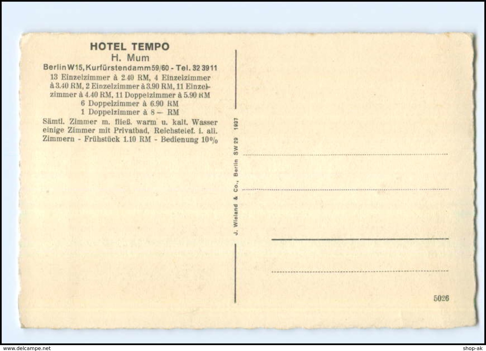 Y12771/ Berlin Hotel Tempo AK - Sonstige & Ohne Zuordnung