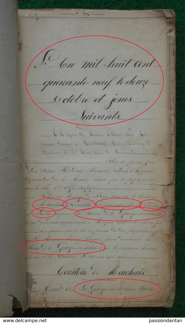 Cahier D'arpentage Ouvert En 1849 - Département De L'Aisne - Communes De Marchais En Brie Et Environs - Other Plans