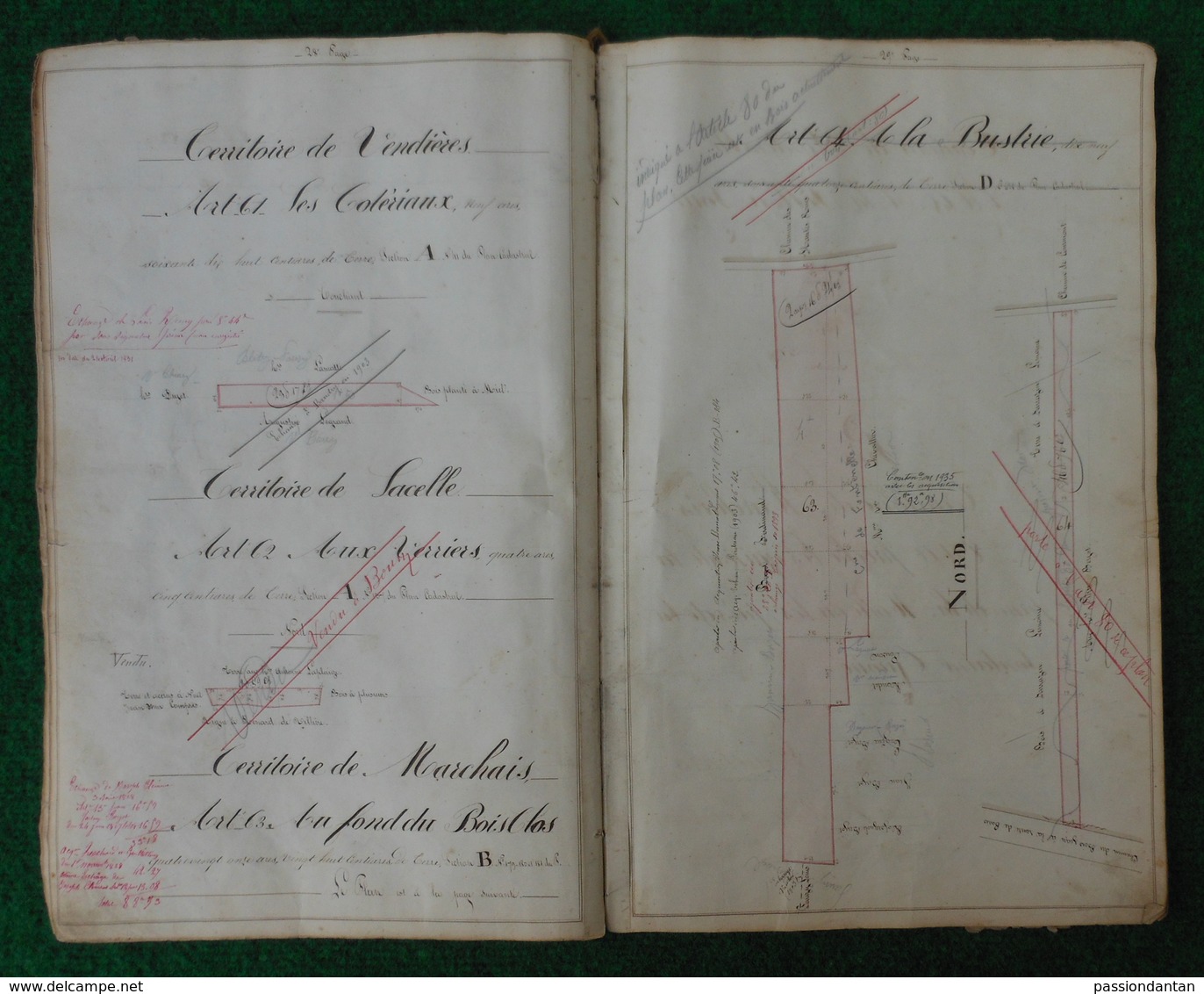 Cahier d'arpentage ouvert en 1849 - Département de l'Aisne - Communes de Marchais en Brie et environs