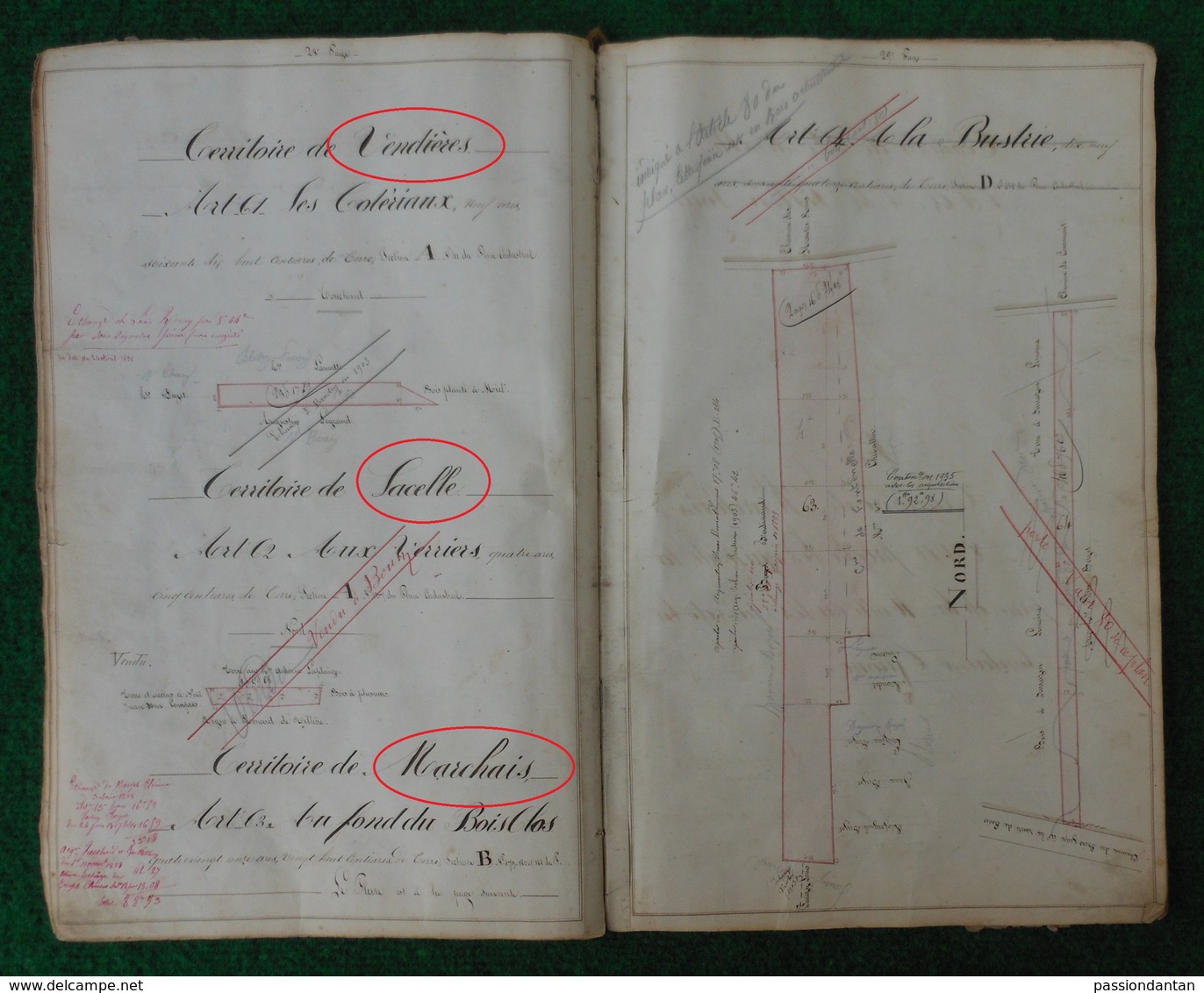 Cahier d'arpentage ouvert en 1849 - Département de l'Aisne - Communes de Marchais en Brie et environs