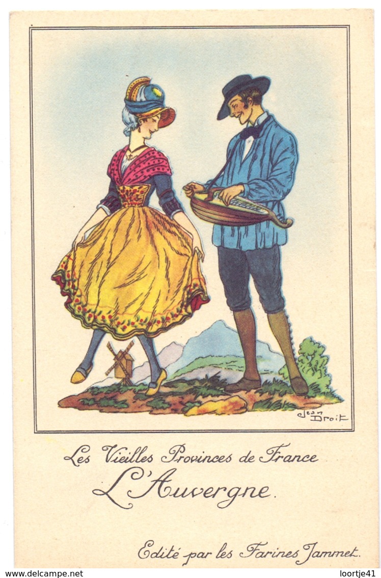 CP - Folklore Costume - Les Vieilles Provinces De France - L'Auvergne - Illustr Jean Droit - Pub Reclame Farines Jammet - Costumes