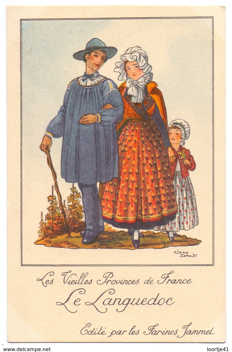 CP - Folklore Costume - Les Vieilles Provinces De France - Languedoc - Illustr Jean Droit - Pub Reclame Farines Jammet - Costumes