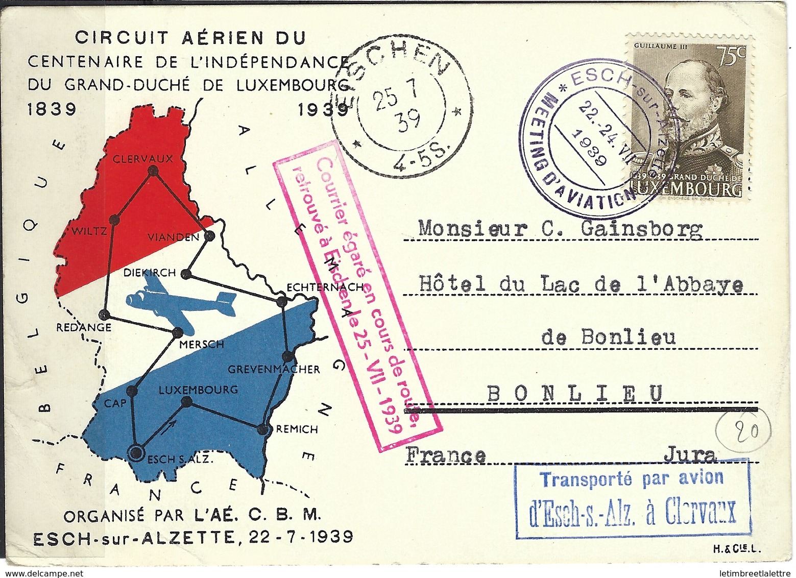 ⭐Luxembourg - Circuit Aérien Du Centenaire De L'indépendance Du Grand Duché De Luxembourg - 1939 ⭐ - 1939-1945: 2ème Guerre