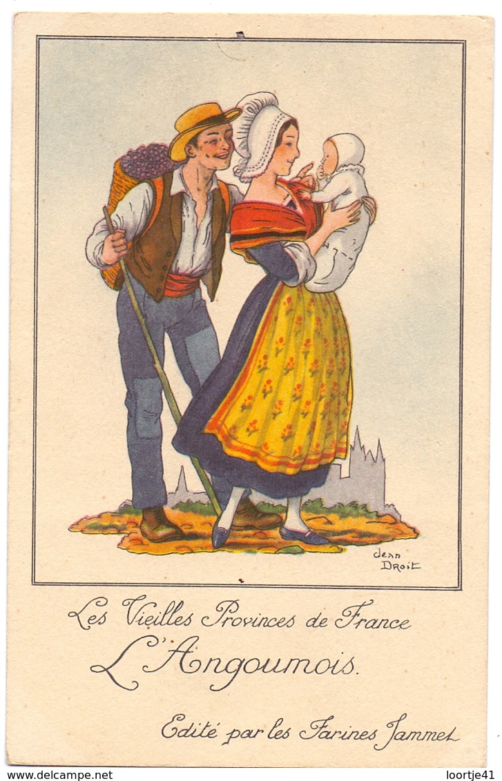 CP - Folklore Costume - Les Vieilles Provinces De France - L'Angoumois - Illustr Jean Droit - Pub Reclame Farines Jammet - Costumes