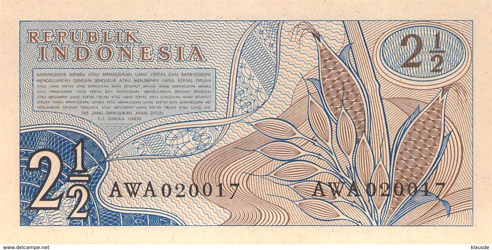 2 1/2 Rupia Banknote Indonesien 1961 UNC - Indonesien