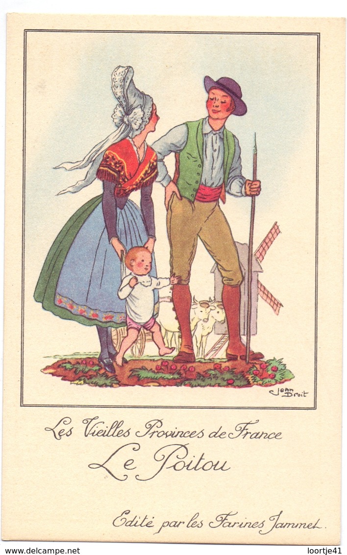 CP - Folklore Costume - Les Vieilles Provinces De France - Le Poitou - Illustr Jean Droit - Pub Reclame Farines Jammet - Costumes
