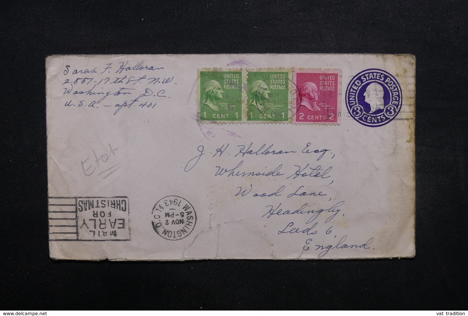 ETATS UNIS - Entier Postal + Compléments De Washington Pour Le Royaume Uni En 1943 - L 32041 - 1941-60