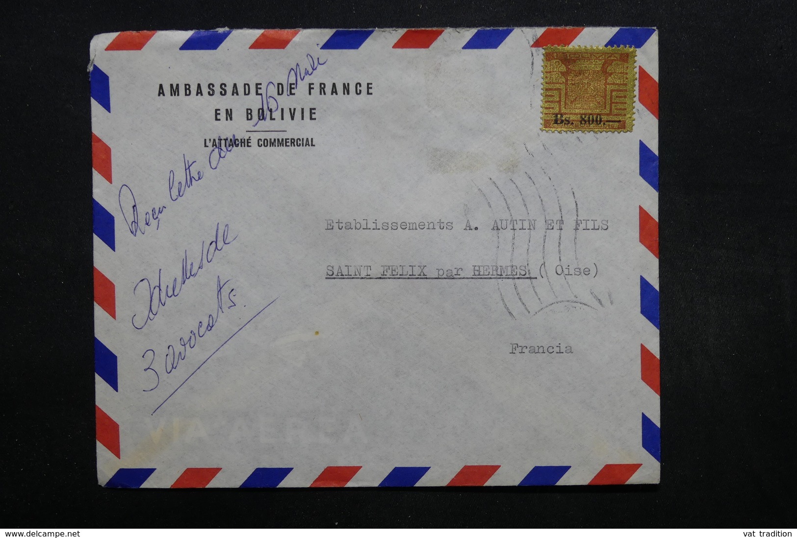 BOLIVIE - Enveloppe De L 'Ambassade De France Pour La France - L 32048 - Bolivia