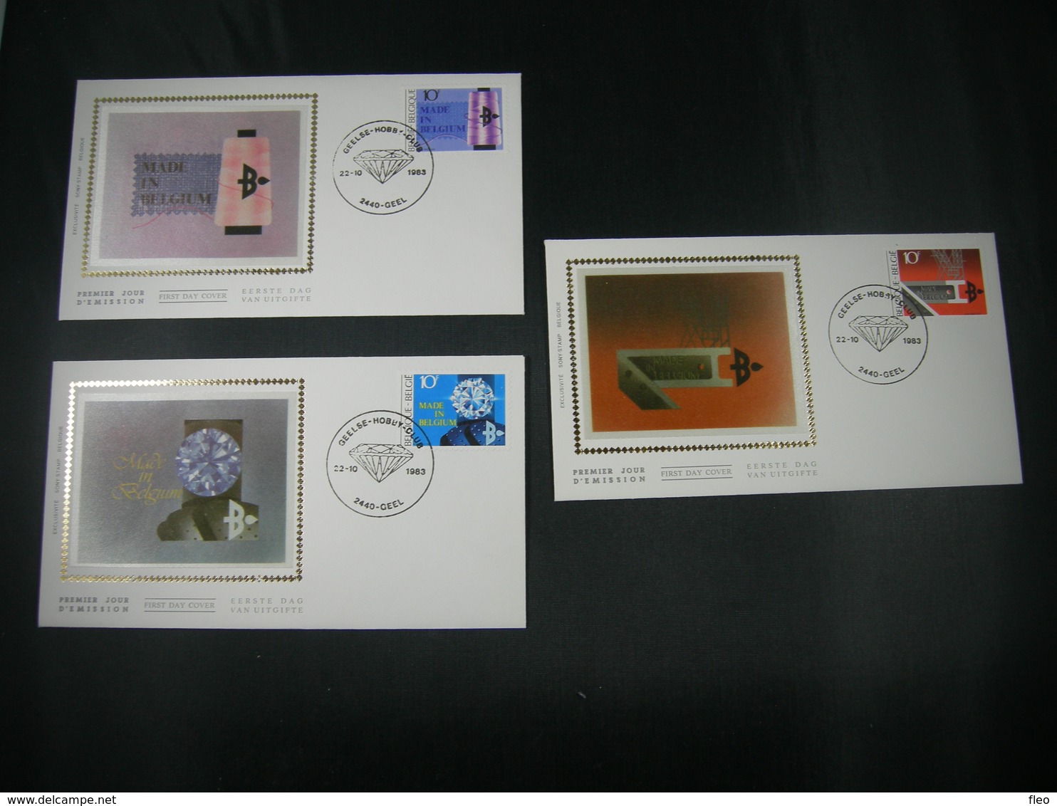 BELG.1983 2103 2014 2105 FDC Soie/zijde ,serie ( Geel ) : " MADE IN BELGIUM " - 1981-1990