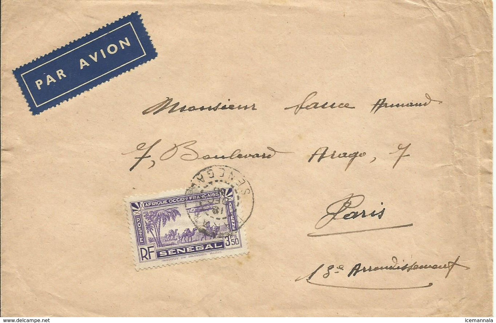 A.O.F, CARTA CIRCULADA A PARIS - Cartas & Documentos