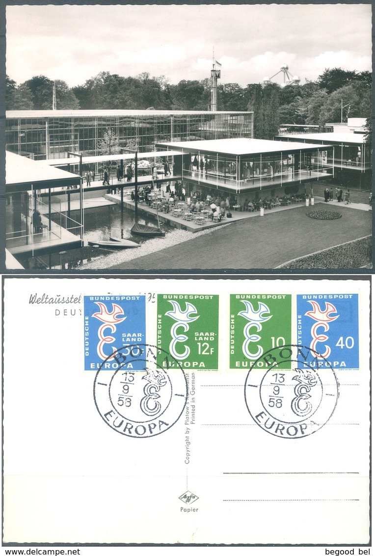 SAARLAND BRD - 13.9.1958 - FDC CARD  - EXPO 58 PAVILLON DEUTSCHLAND - PHOTO AGFA  - Mi 439-440 295-296 - Lot 19659 - Storia Postale