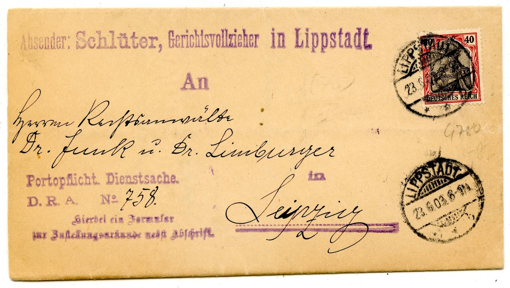 Nr. 75 Gute EF Gerichtsvollzieher Dienstsache Aus LIPPSTADT 1903 - Michel 75 € - Briefe U. Dokumente