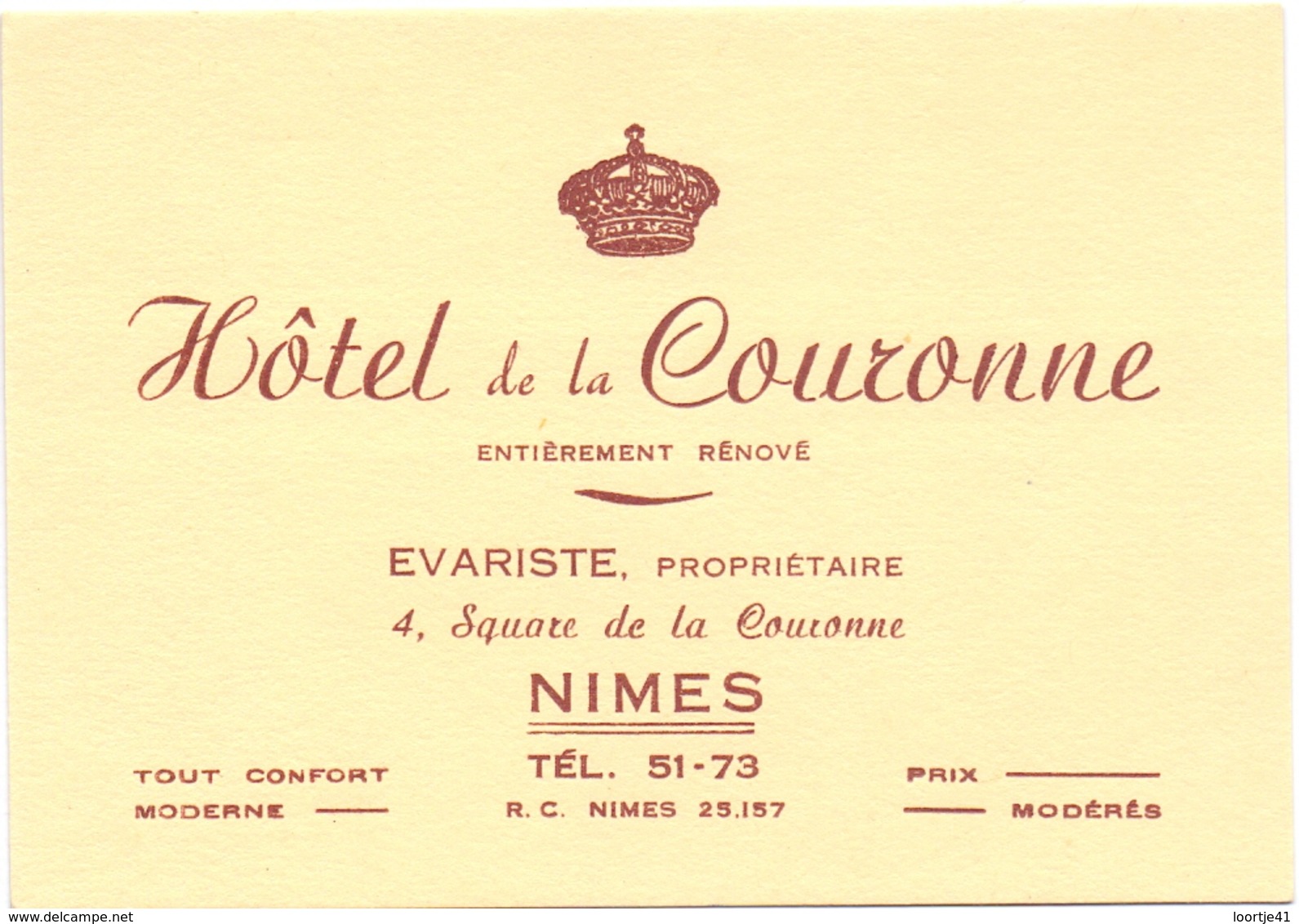 Carte Pub Reclame - Hotel De La Couronne - Nimes - Cartes De Visite