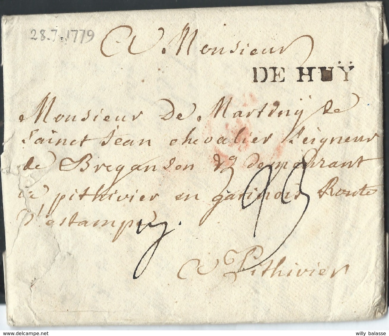 L 1779 Datée D' Oultremont Marque DE HUY En Brun Pour Pithivier - 1714-1794 (Paises Bajos Austriacos)