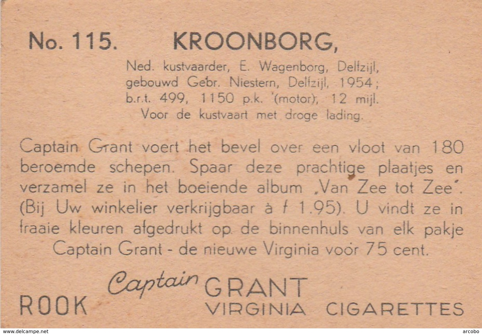 KROONENBORG , NED KUSTVAARDER DELFZIJL Captain Grant Shag Chromo - Other & Unclassified