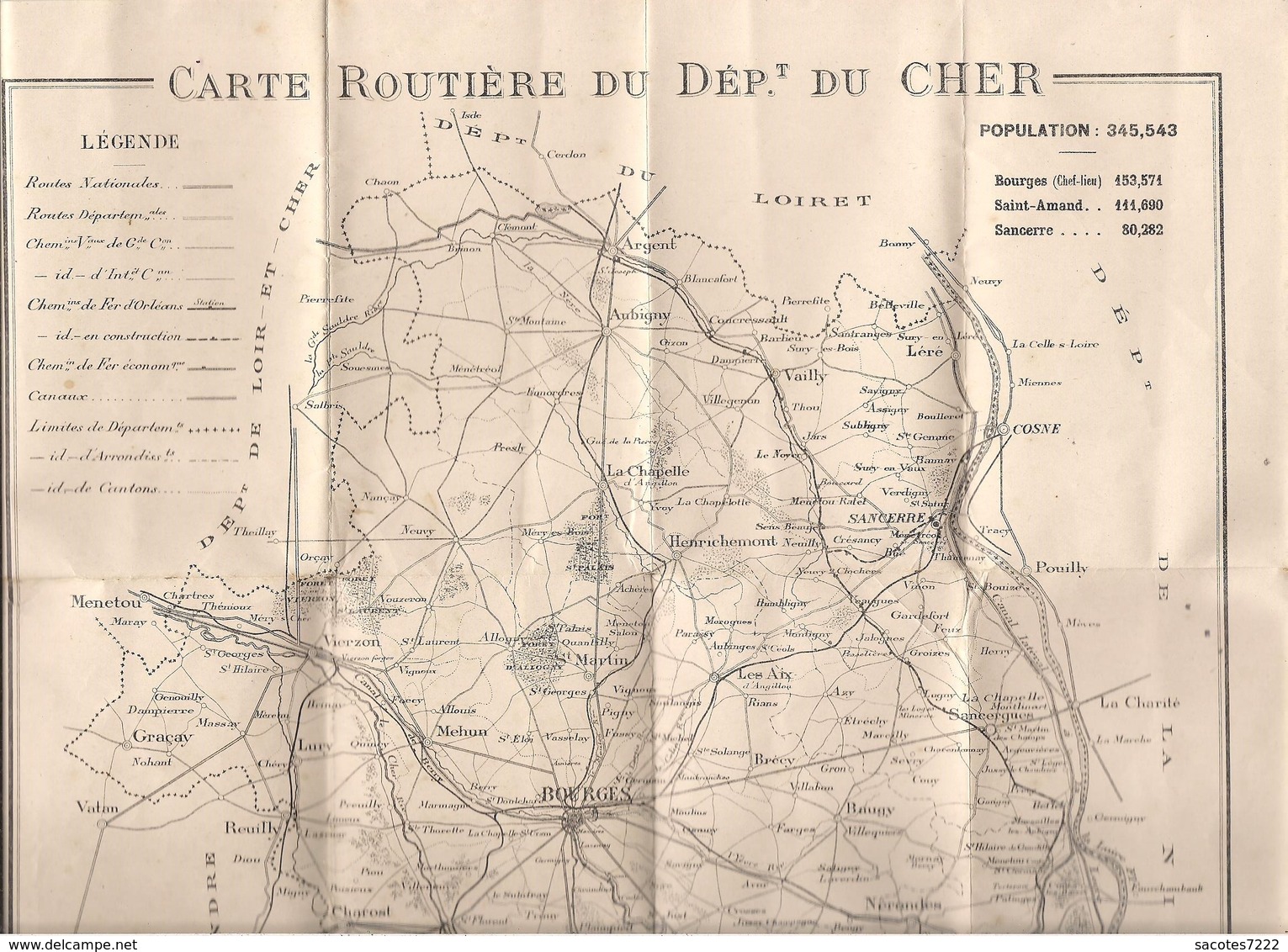 CARTE ROUTIERE DU CHER -  1908 - - Autres Plans