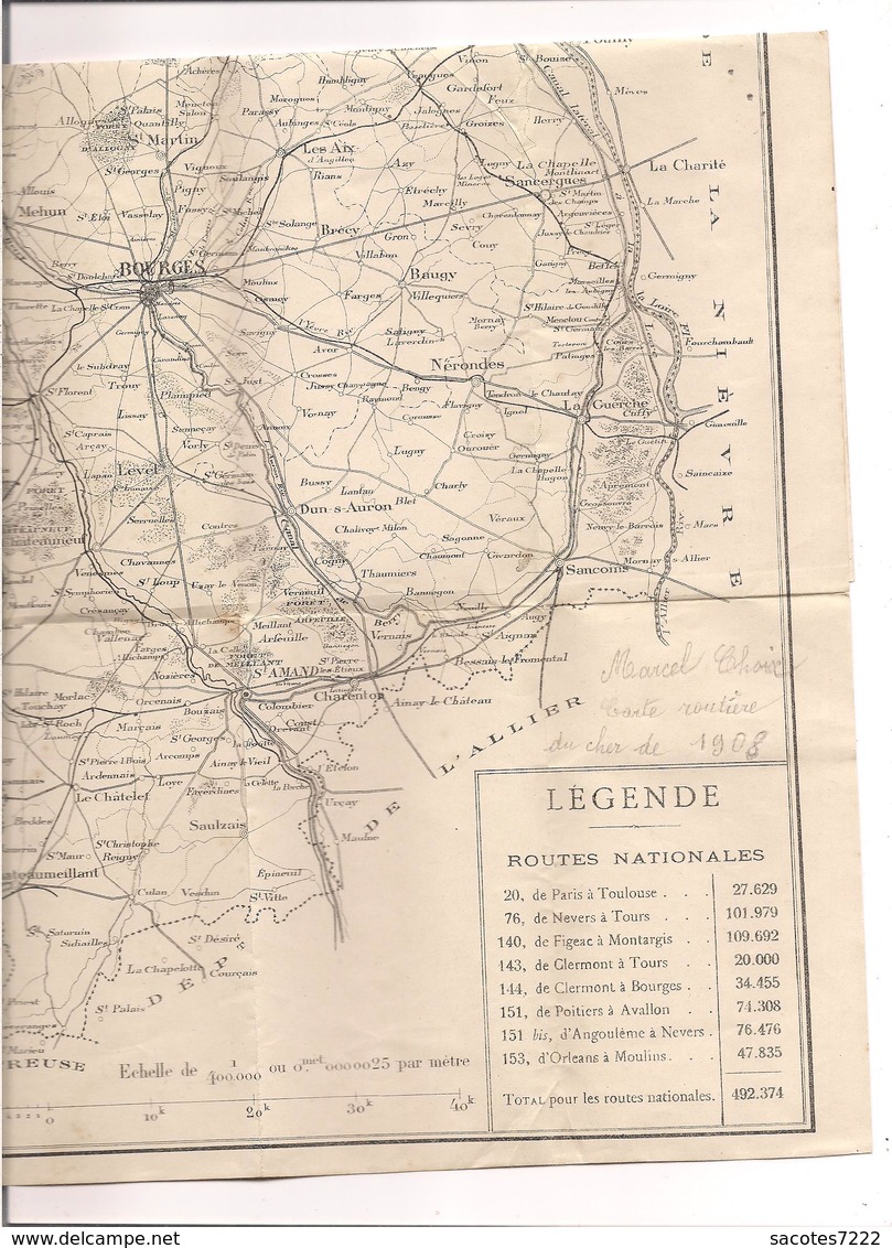 CARTE ROUTIERE DU CHER -  1908 - - Andere Plannen