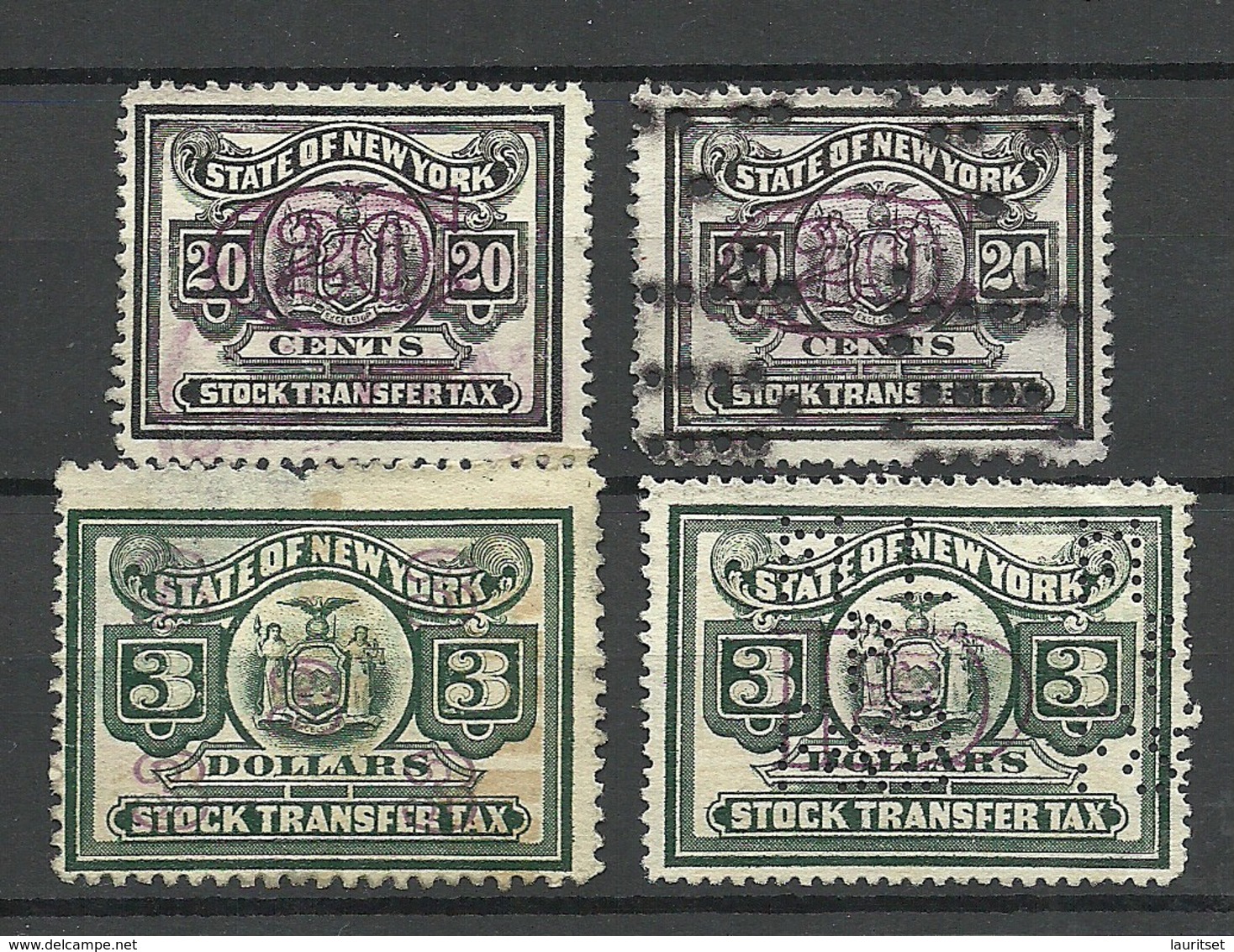 USA State Of New York Stock Transfer Tax, 4 Stamps, Used NB! One Stamp Has Thin Place! - Revenues