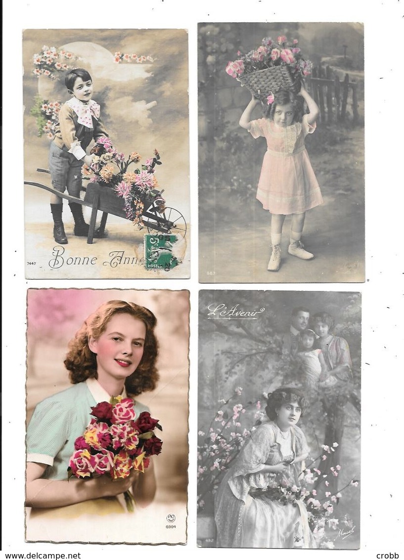 11174 - Lot 200 CPA Fantaisies, Femmes, Enfants, Quelques Fleurs - 100 - 499 Cartes