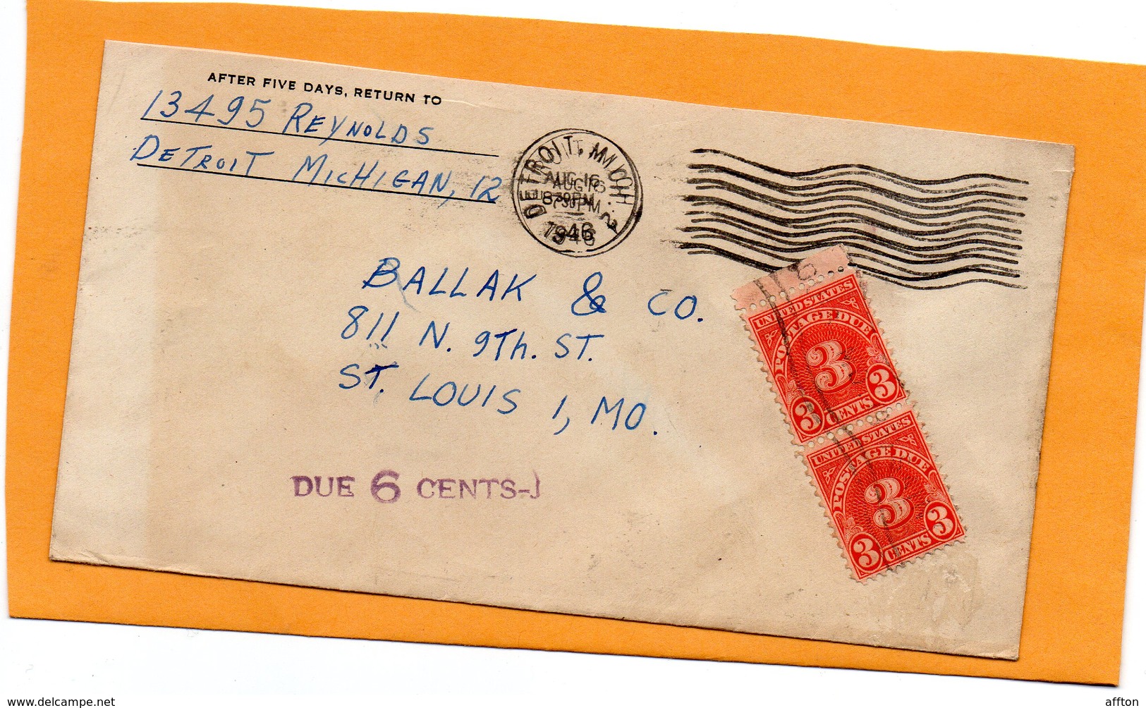 United States 1946 Cover Mailed Postage Due - Covers & Documents