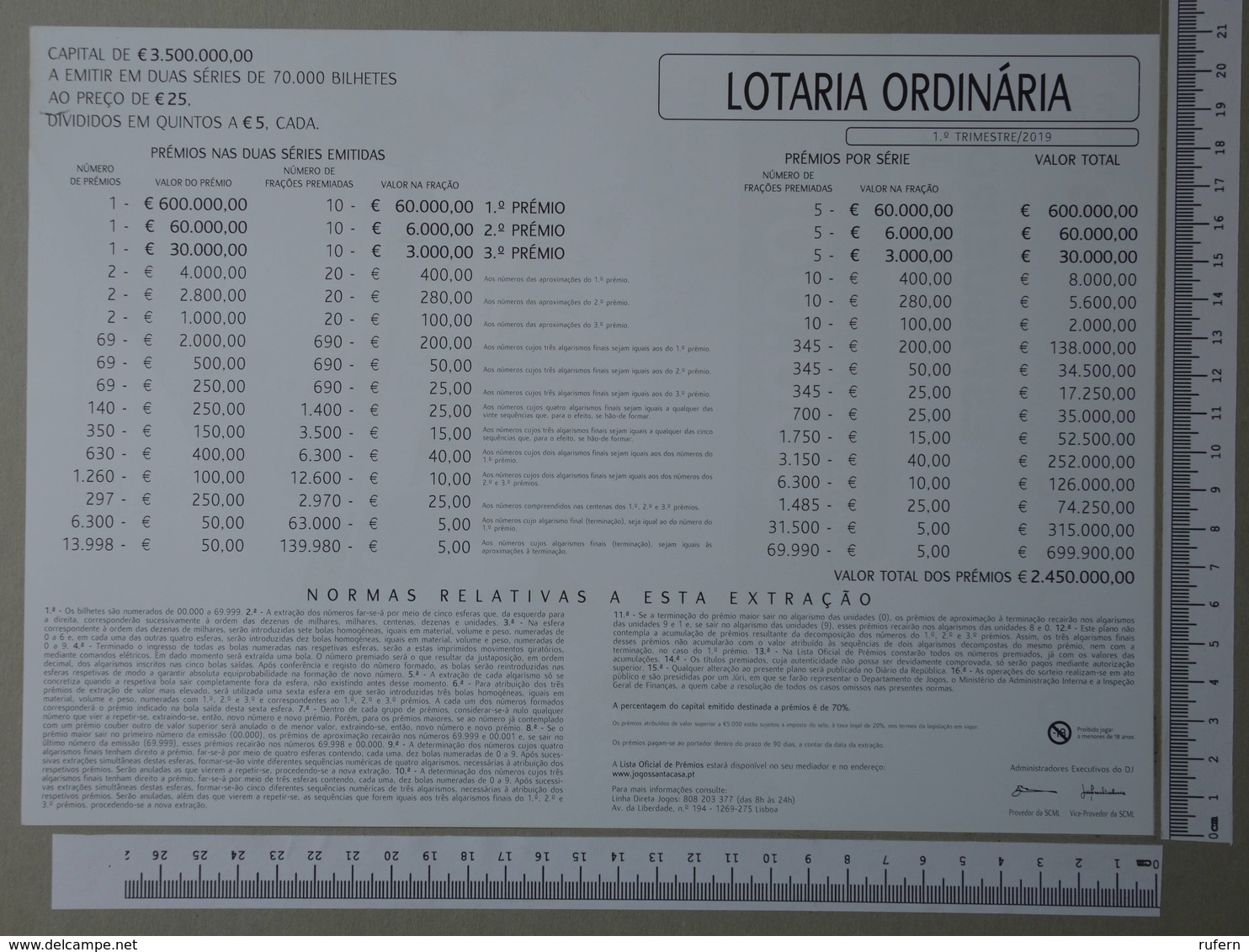 PORTUGAL - CARTAZ LOTARIA CLASSICA FORMATO A4 -  DOBRA AO MEIO -   2 SCANS  - Nº 4 - (Nº29301) - Lottery Tickets