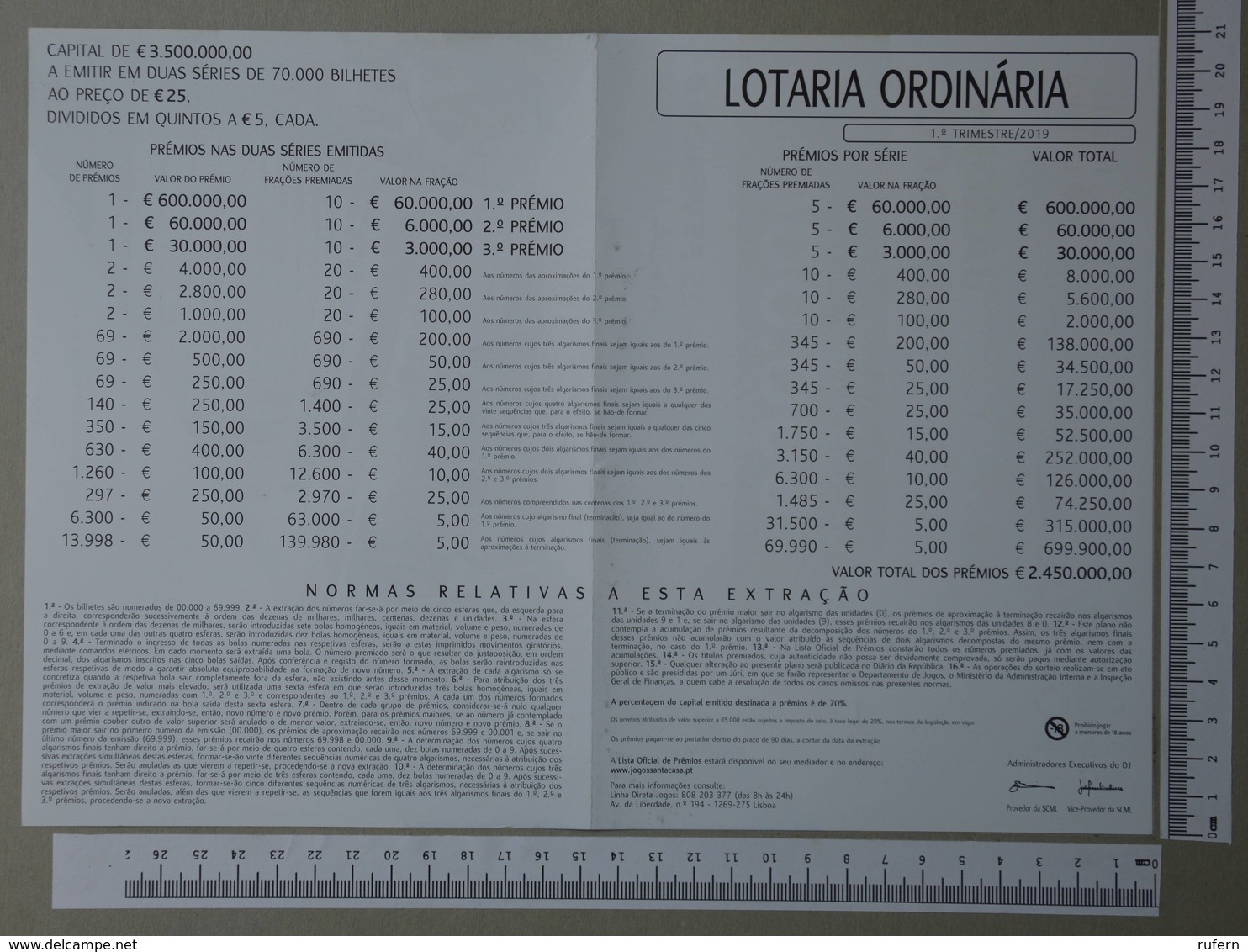 PORTUGAL - CARTAZ LOTARIA CLASSICA FORMATO A4 -  DOBRA AO MEIO -   2 SCANS  - Nº 9 - (Nº29306) - Lottery Tickets