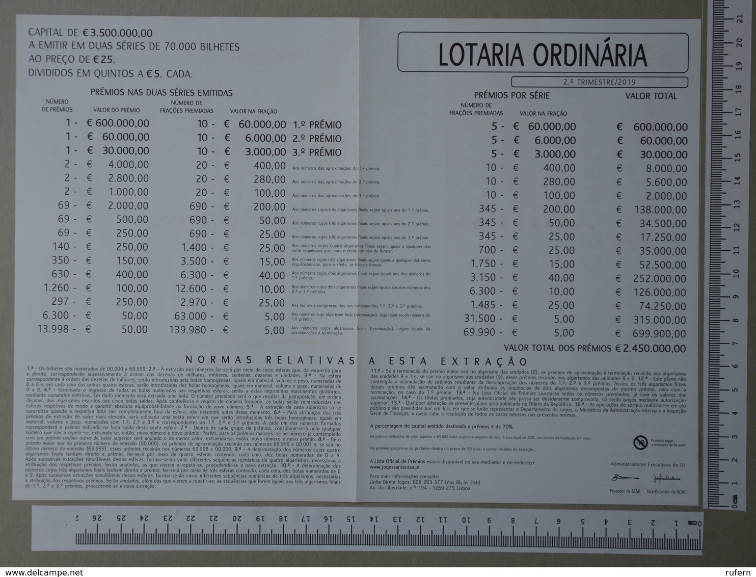 PORTUGAL - CARTAZ LOTARIA CLASSICA FORMATO A4 -  DOBRA AO MEIO -   2 SCANS  - Nº 14 - (Nº29308) - Lottery Tickets