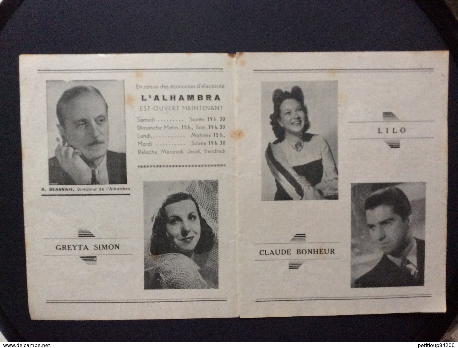 PROGRAMME ALHAMBRA  Music-Hall  GEORGES GUETARY  Paris Qui Sourit  FÉVRIER 1945 - Programmes