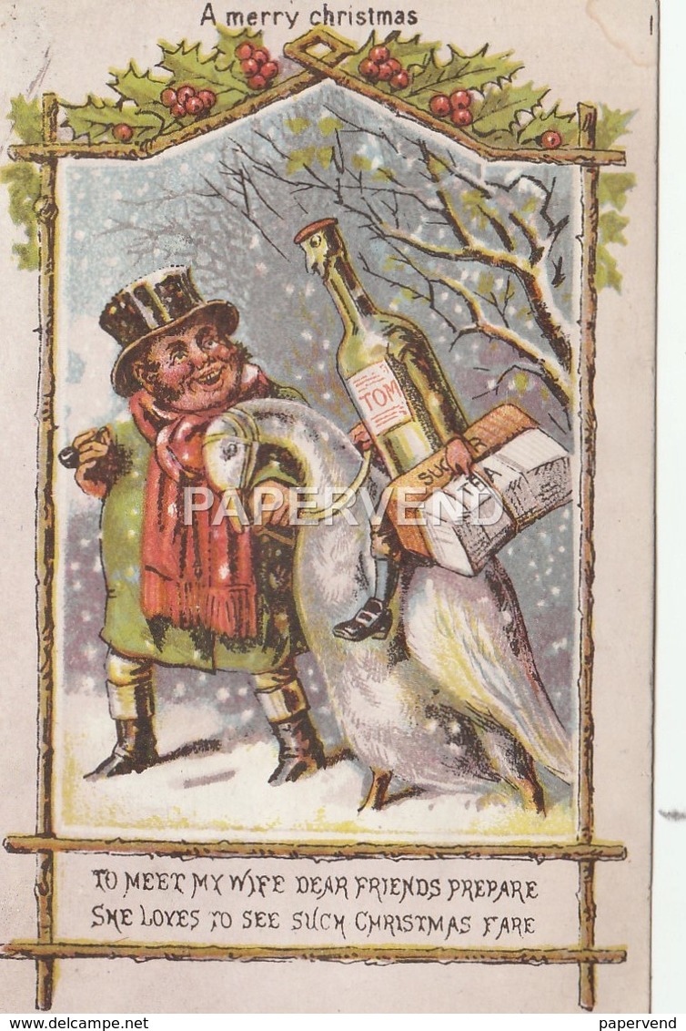 Christmas Card Man With Laden Goose Egc482 - Unclassified