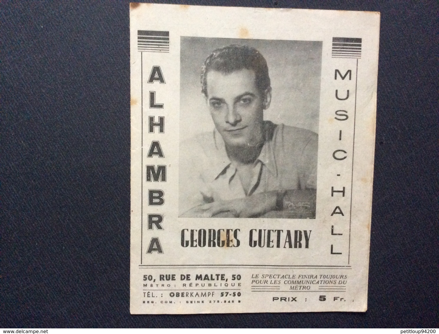 PROGRAMME ALHAMBRA  Music-Hall  GEORGES GUETARY  La Croisière Du Charme FÉVRIER 1944 - Programmes