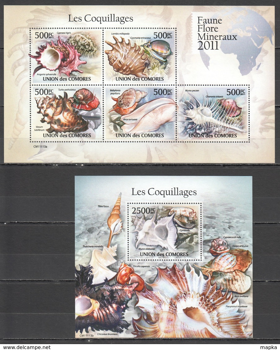 S981 2011 UNION DES COMORES MARINE LIFE SEASHELLS LES COQUILLAGES 1KB+1BL MNH - Coquillages