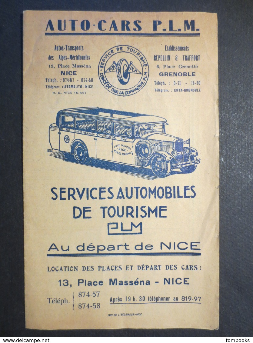 Nice - Auto-Cars P.L.M  Au Départ De Nice - Livret Horaire - Plans - Tarif - Ets Ripellin & Traffort à Grenoble - B.E - - Trucks