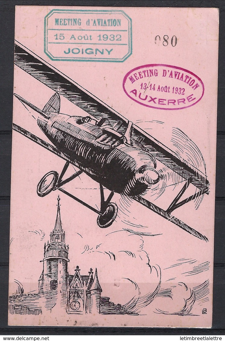 Meeting D'aviation De Joigny Le 15 Aout 1932, Signé Par Le Pilot Marcel Doret Sur Très Belle Carte Postale - Meetings