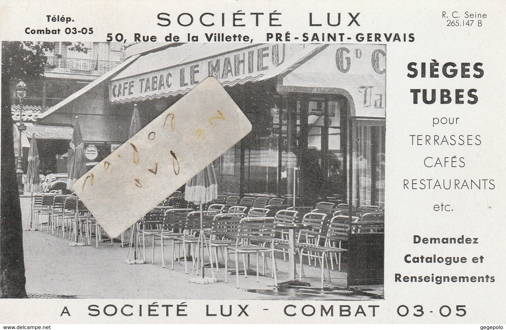 LE PRE SAINT GERVAIS - Société LUX , 30 , Rue De La Villette   ( Carte Peu Fréquente ) - Le Pre Saint Gervais