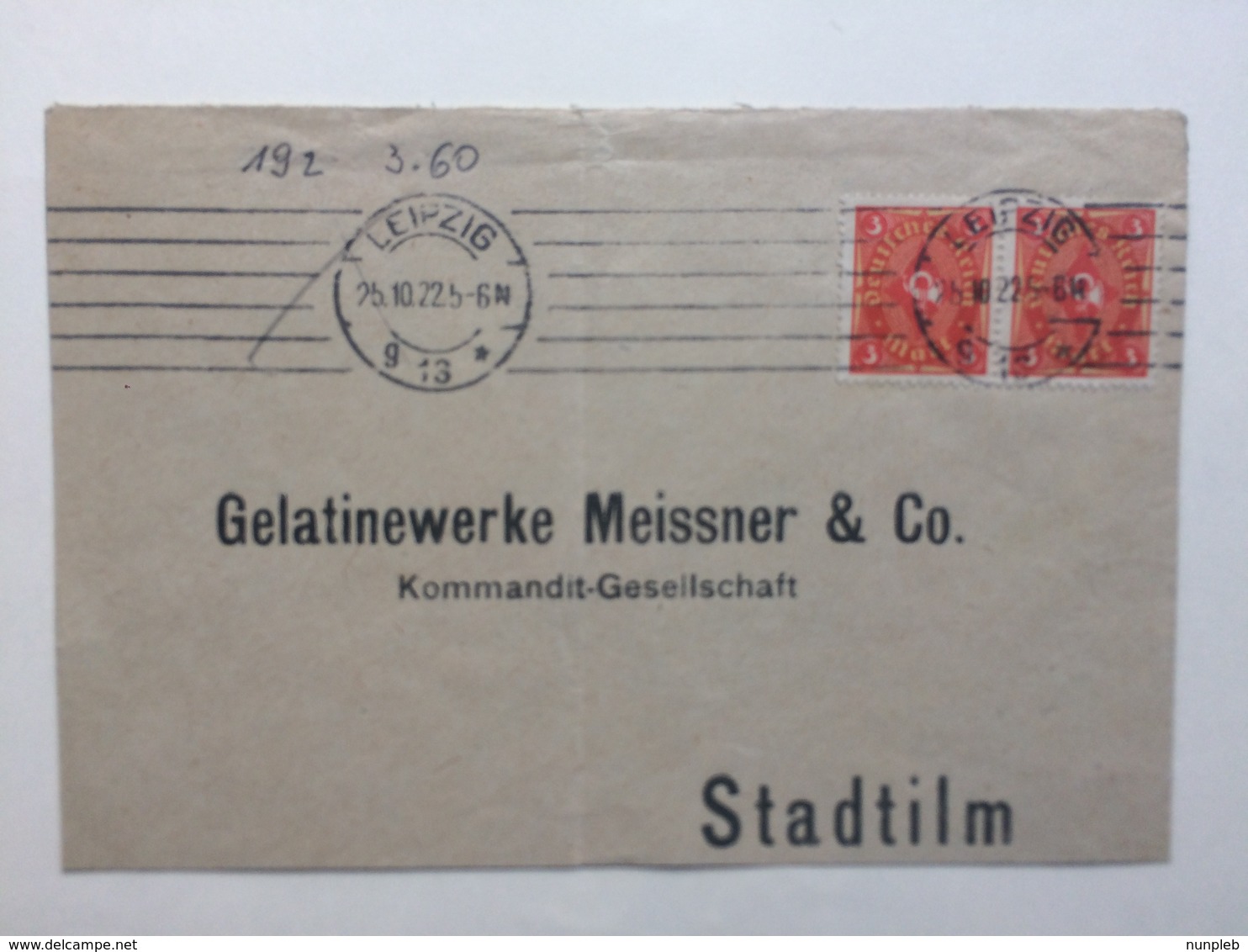 GERMANY 1922 Inflation Cover October - Leipzig To Stadtilm - Briefe U. Dokumente