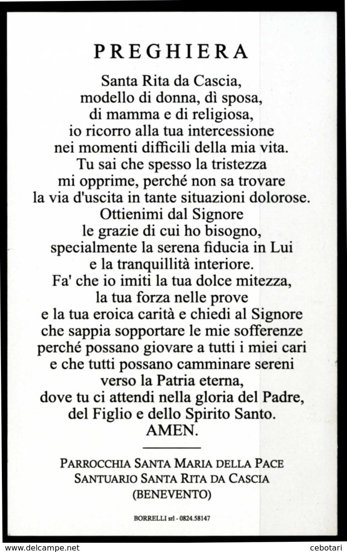 SANTINO - Santa Rita Da Cascia - Santino Con Preghiera, Come Da Scansione. - Imágenes Religiosas