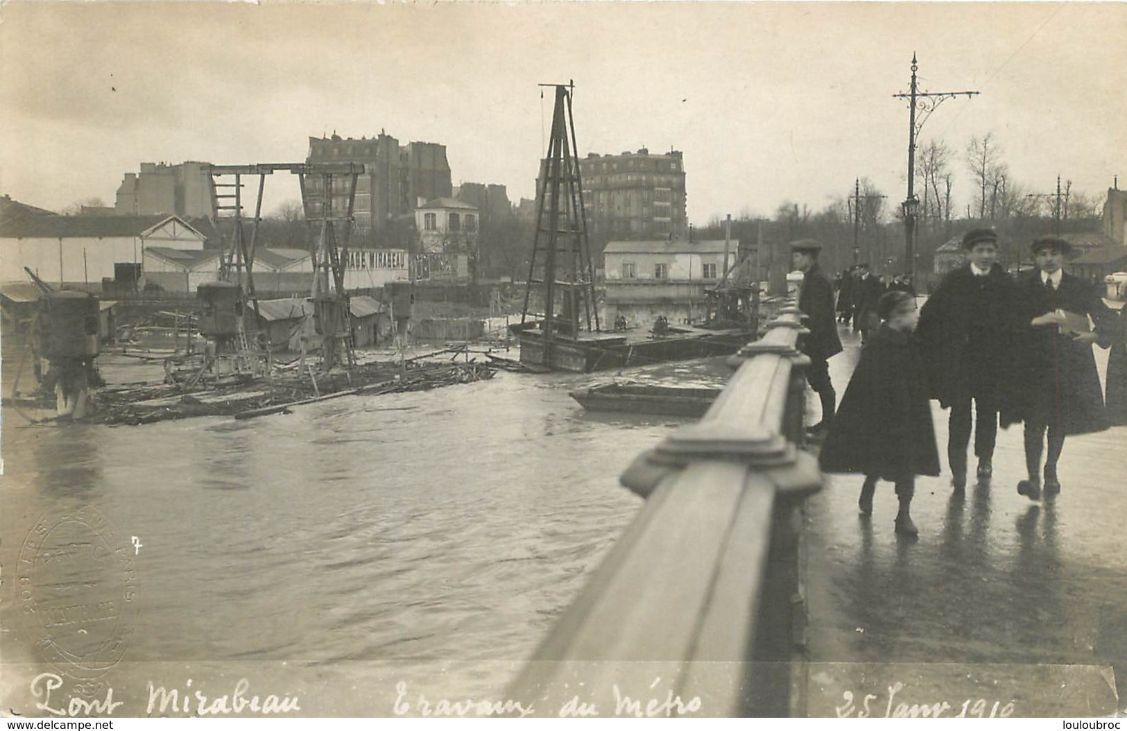 PARIS CARTE PHOTO CRUE 01/1910 PONT MIRABEAU TRAVAUX DU METRO PHOTO MAURICE - Inondations De 1910