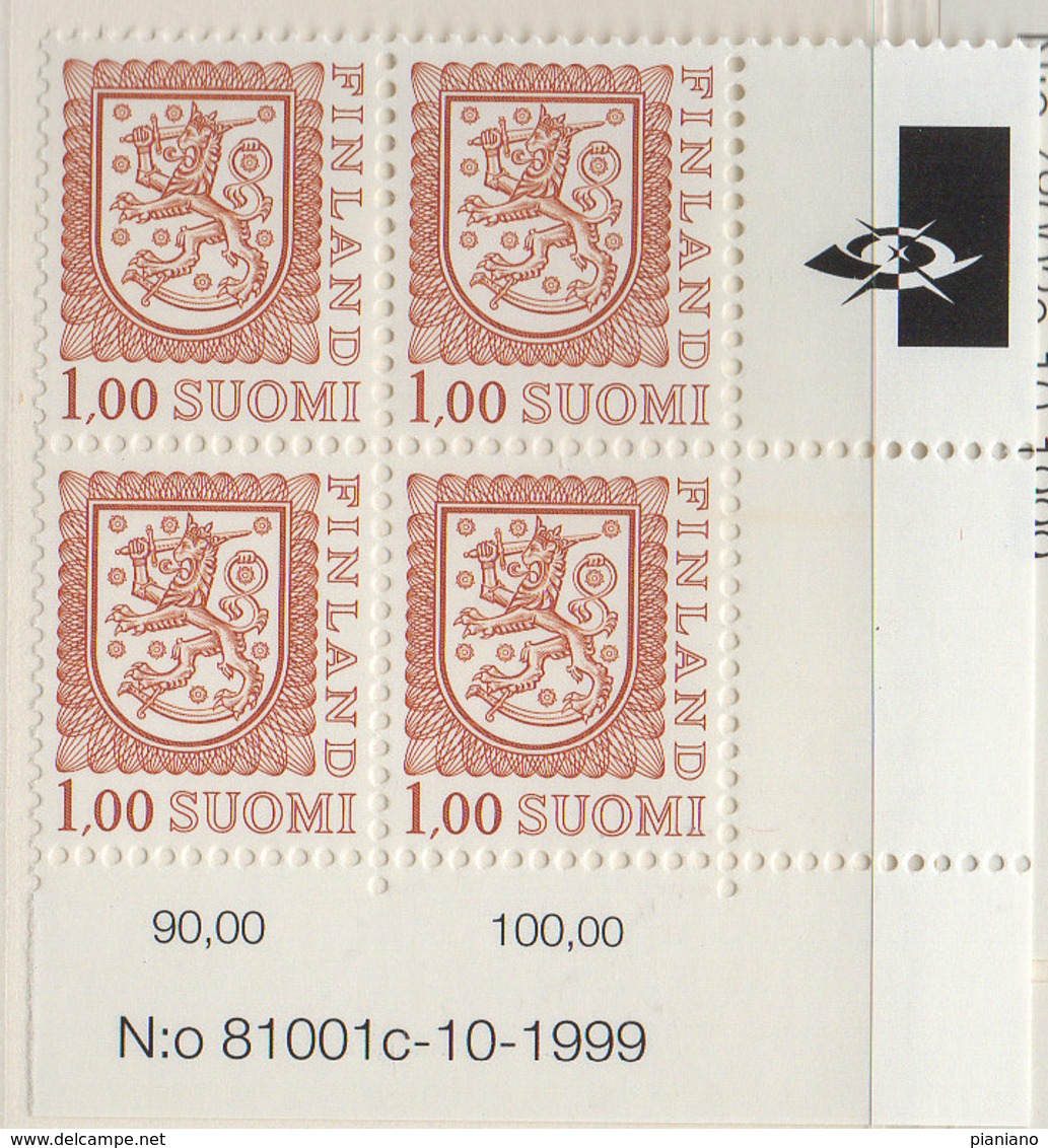 PIA - FINLANDIA - 1981/1999 : Stemma - Leone Rampante - Nuovo Tipo - (Yv 840a X 4) - Nuovi