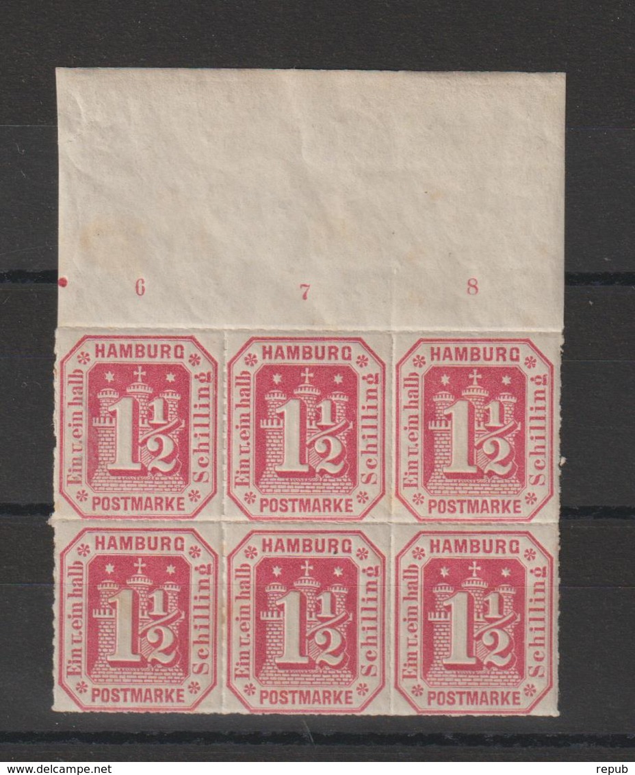 Allemagne Hambourg 1866 Bloc De 6 Du N° 23 Bord De Feuille ** Mais Avec Rousseurs - Hamburg