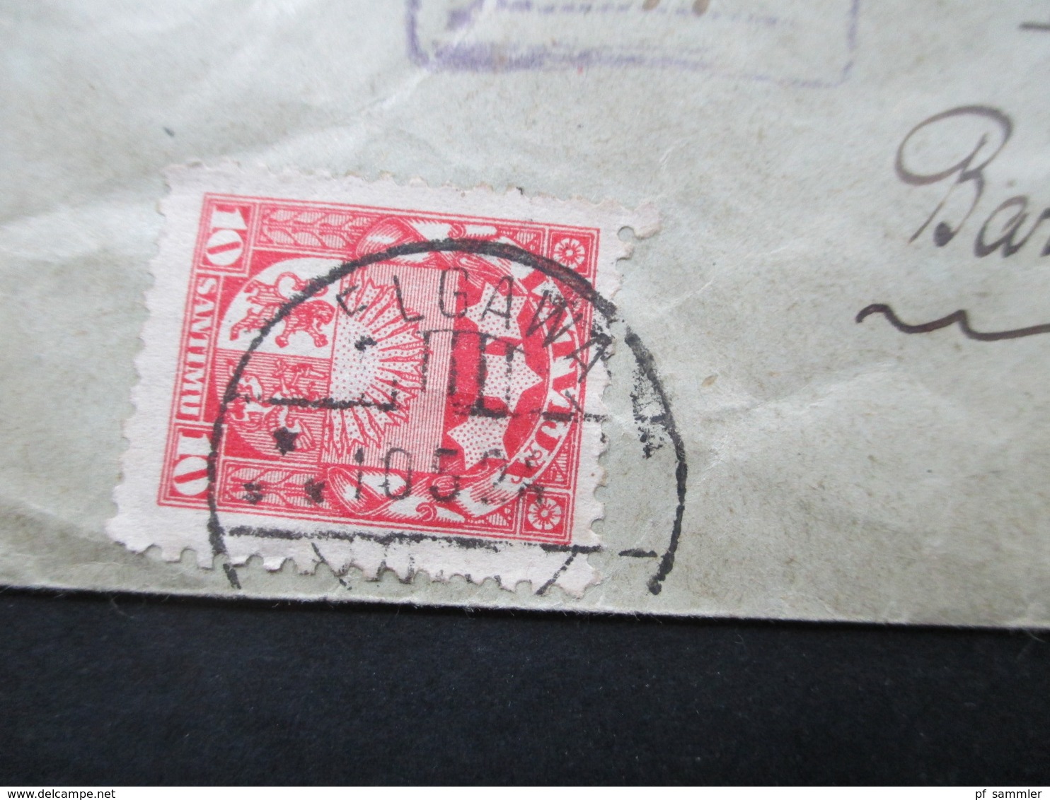 Lettland 1924 Wertbrief / Einschreiben gestempelter R-Zettel Jelgawa via Litauen nach Hamburg Michel Nr. 98 MiF