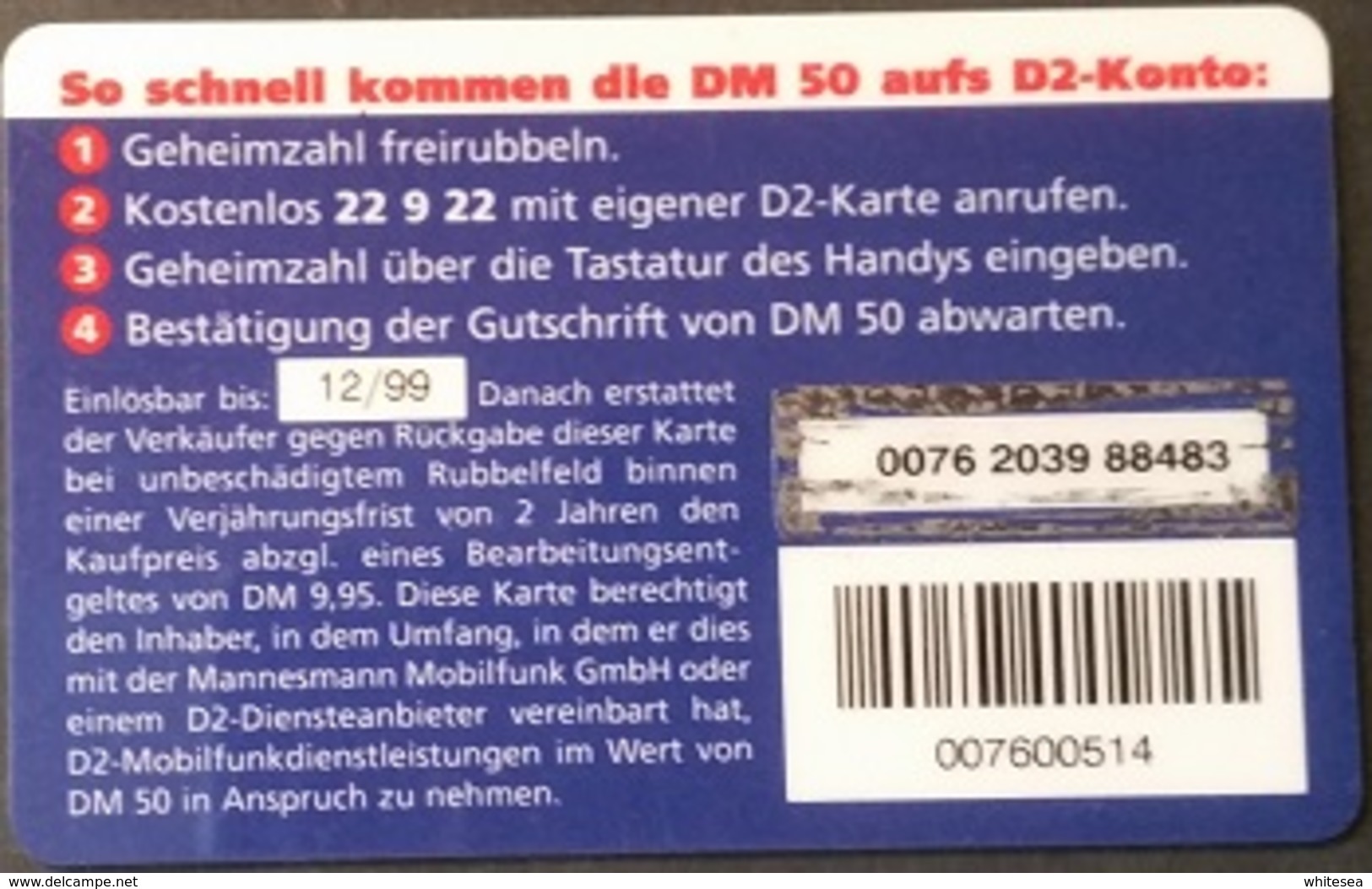 Prepaidcard Deutschland - D2 Privat -  12/99 - [2] Prepaid