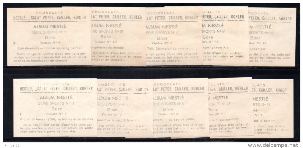 Lot De 10 Images Nestlé, 1936-37, Boxe. M.Thil, L'espagnol Ignacio Ara.... - Nestlé