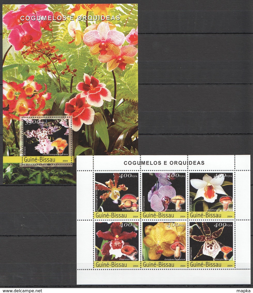 C1046 2004 GUINE-BISSAU FLORA FLOWERS MUSHROOMS COGUMELOS E ORQUIDEAS 1BL+1KB MNH - Orchidées