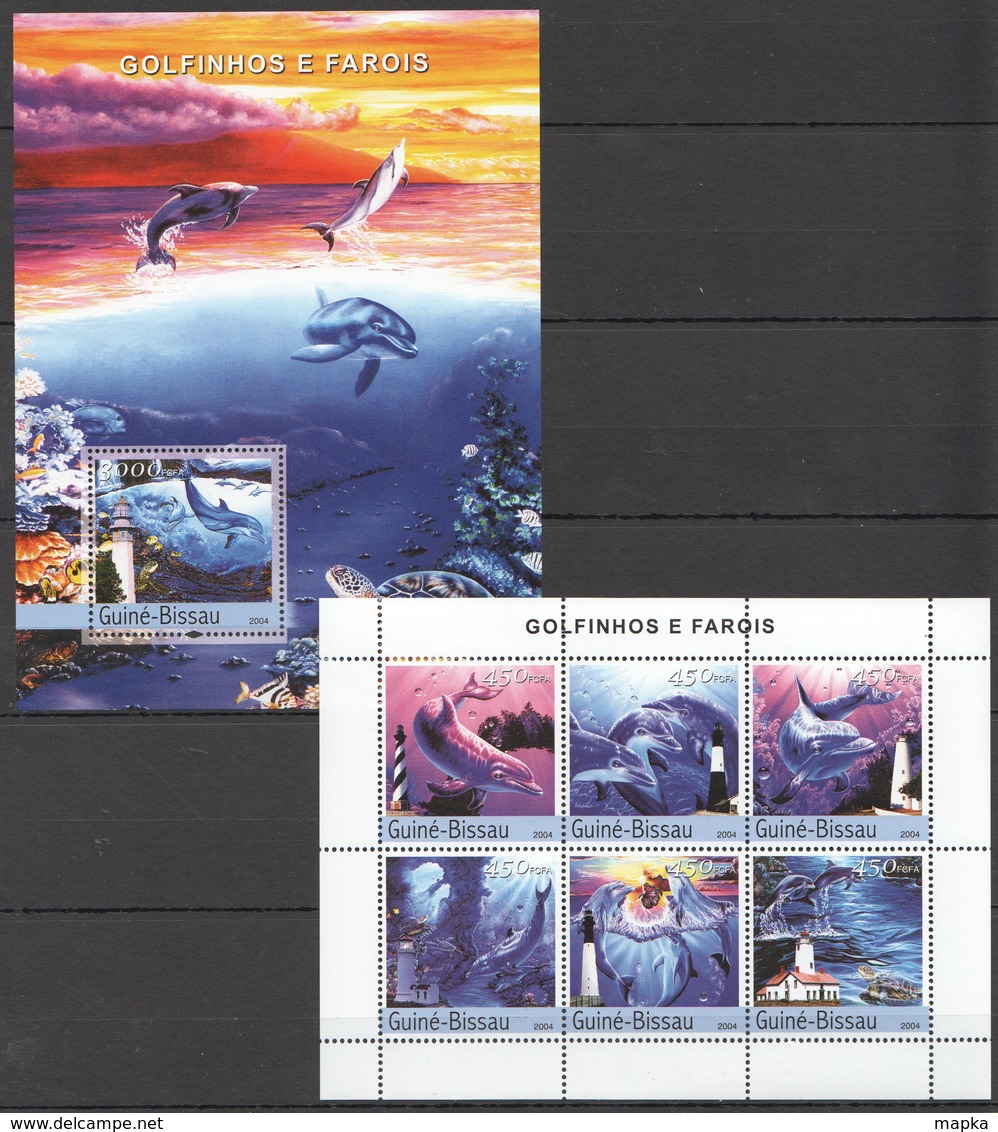 C1049 2004 GUINE-BISSAU FISH & MARINE LIFE DOLPHINS GOLDINHOS E FAROIS 1BL+1KB MNH - Dauphins