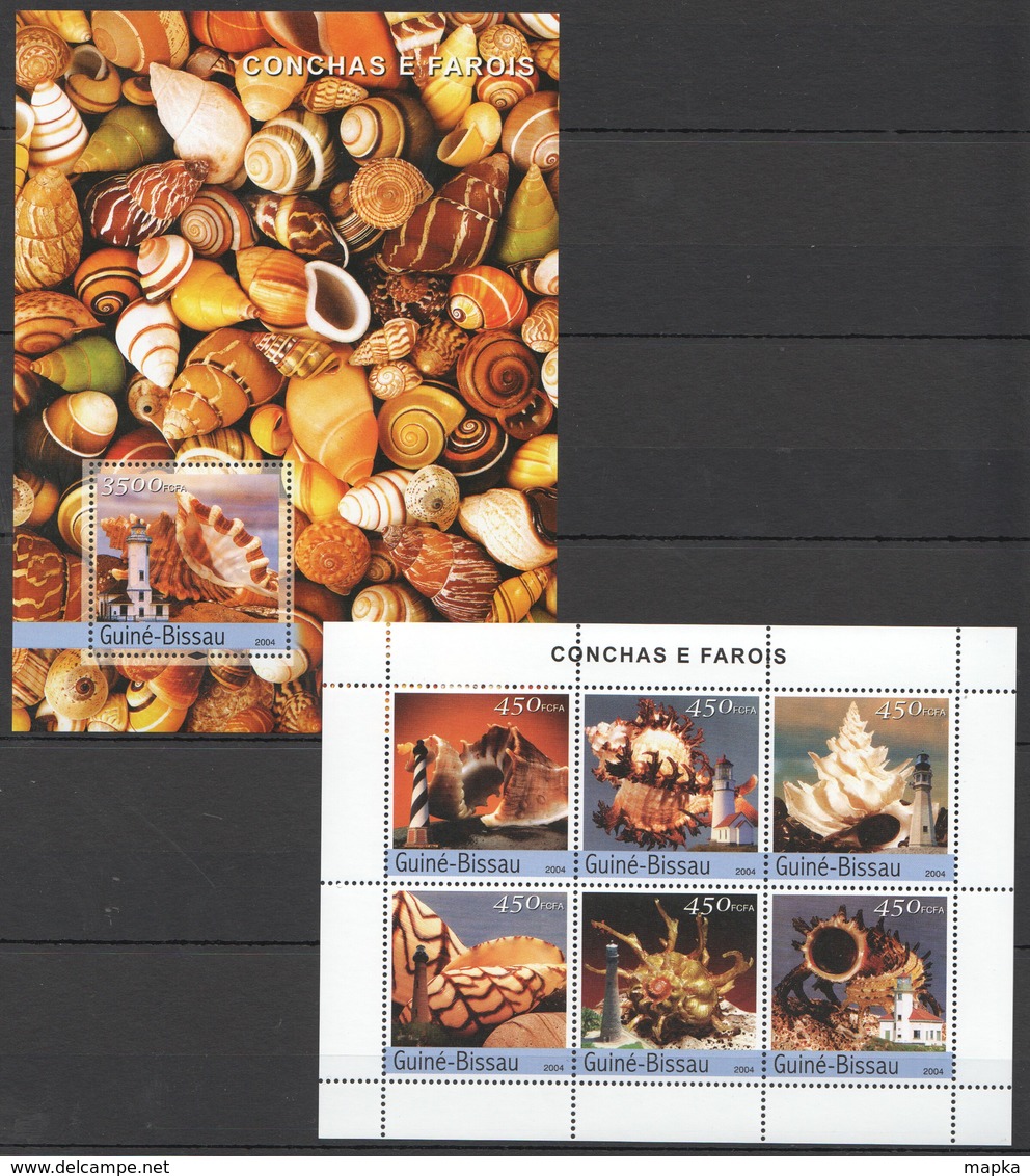 C1051 2004 GUINE-BISSAU MARINE LIFE SEASHELLS CONCHAS E FAROIS 1KB+1BL MNH - Coquillages